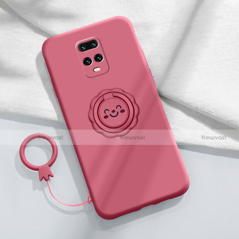 Ultra-thin Silicone Gel Soft Case Cover with Magnetic Finger Ring Stand for Xiaomi Redmi 10X 5G Red Wine