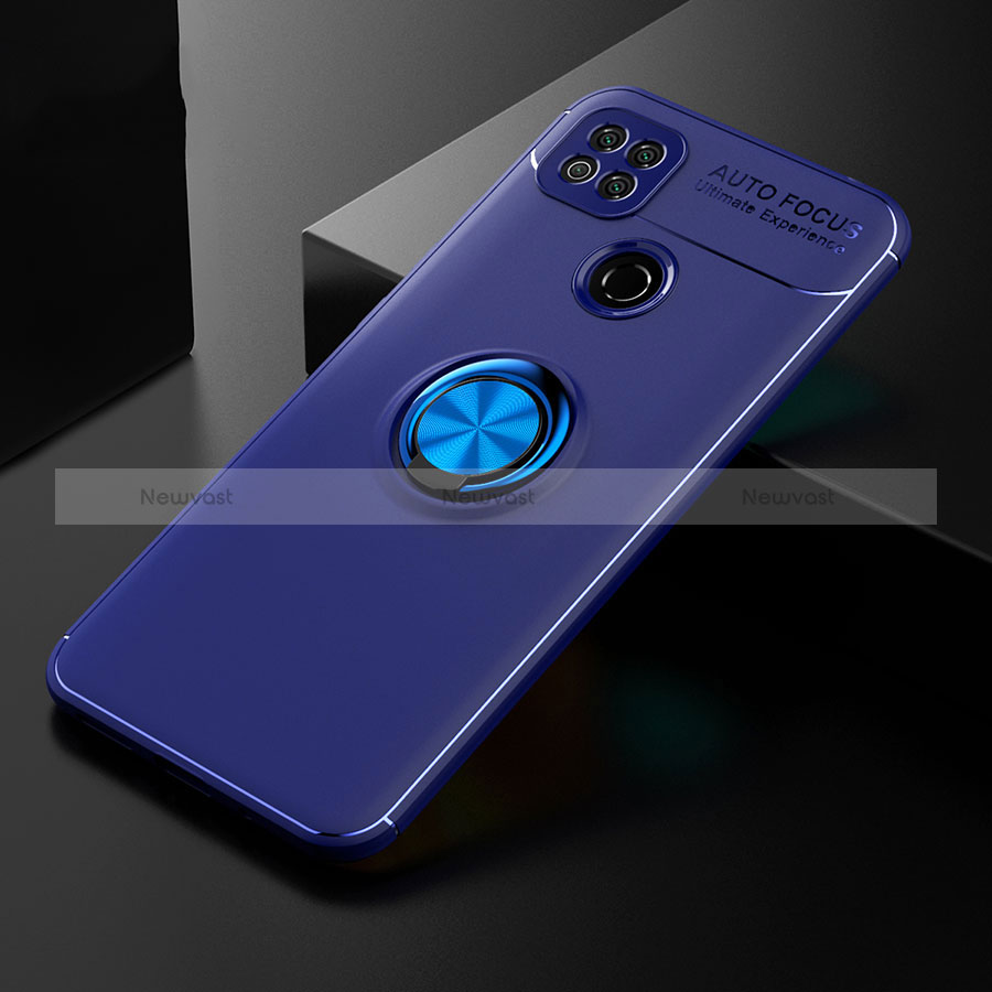 Ultra-thin Silicone Gel Soft Case Cover with Magnetic Finger Ring Stand for Xiaomi Redmi 9 Activ Blue