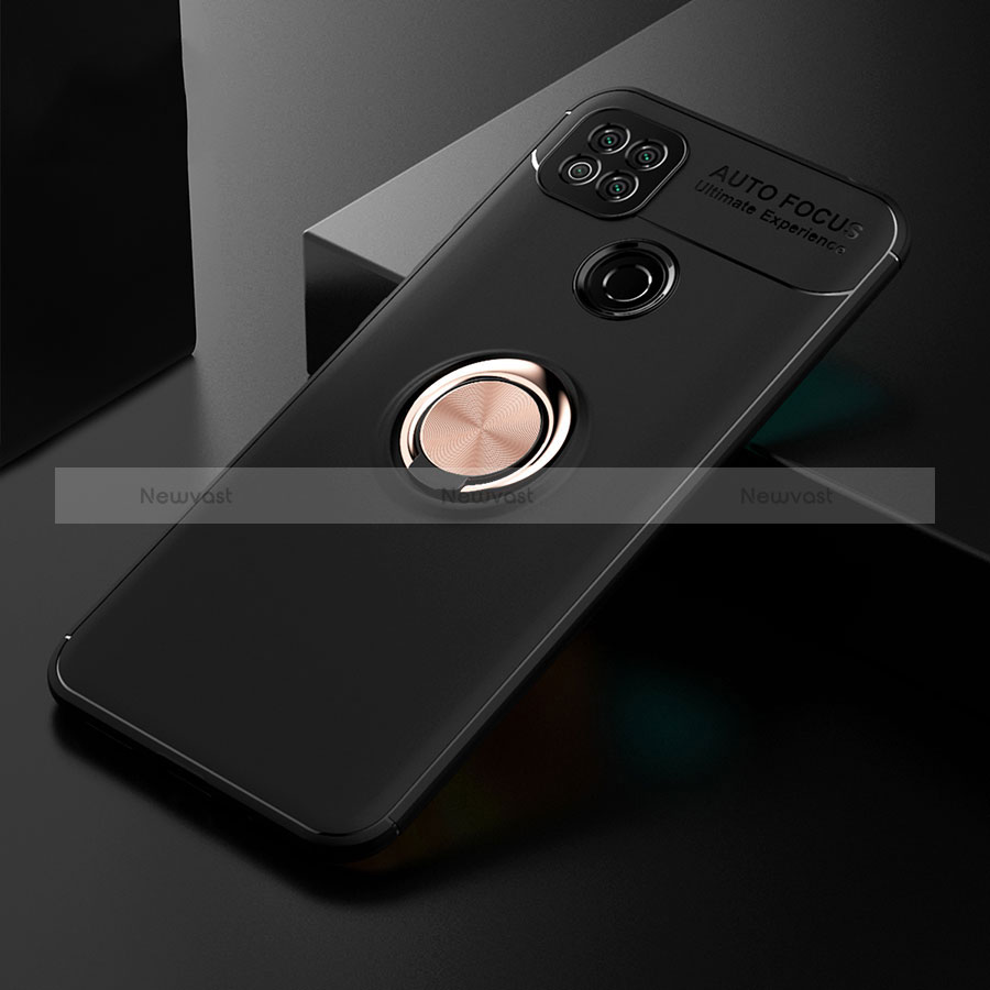 Ultra-thin Silicone Gel Soft Case Cover with Magnetic Finger Ring Stand for Xiaomi Redmi 9 Activ Gold and Black