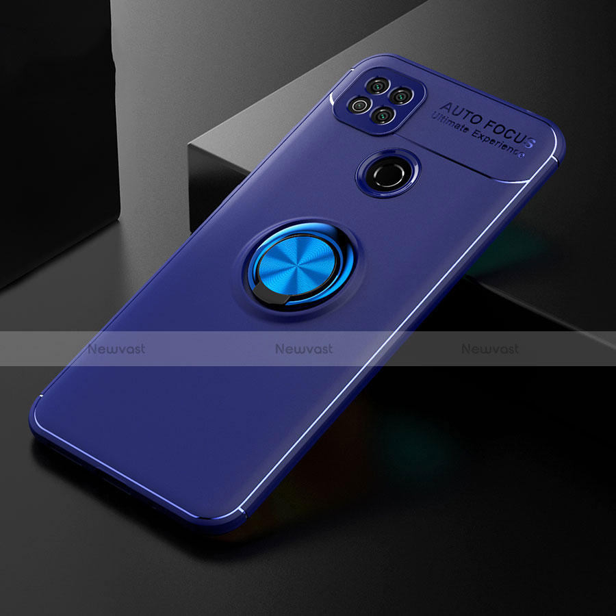 Ultra-thin Silicone Gel Soft Case Cover with Magnetic Finger Ring Stand for Xiaomi Redmi 9 India Blue