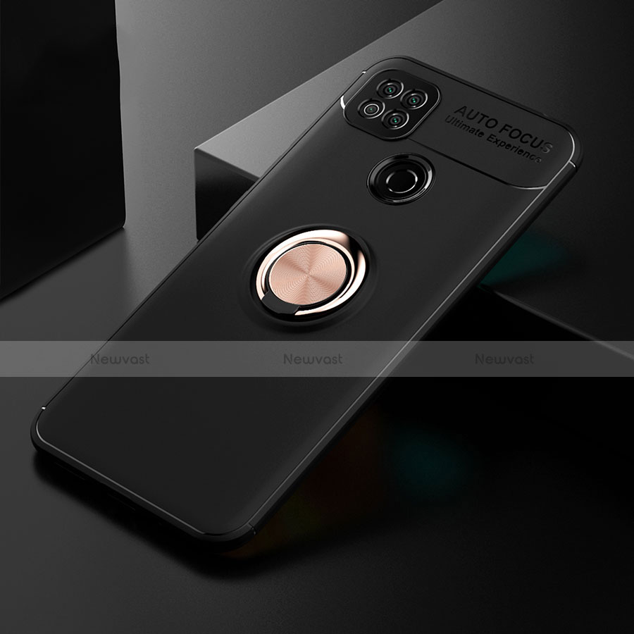 Ultra-thin Silicone Gel Soft Case Cover with Magnetic Finger Ring Stand for Xiaomi Redmi 9 India Gold and Black