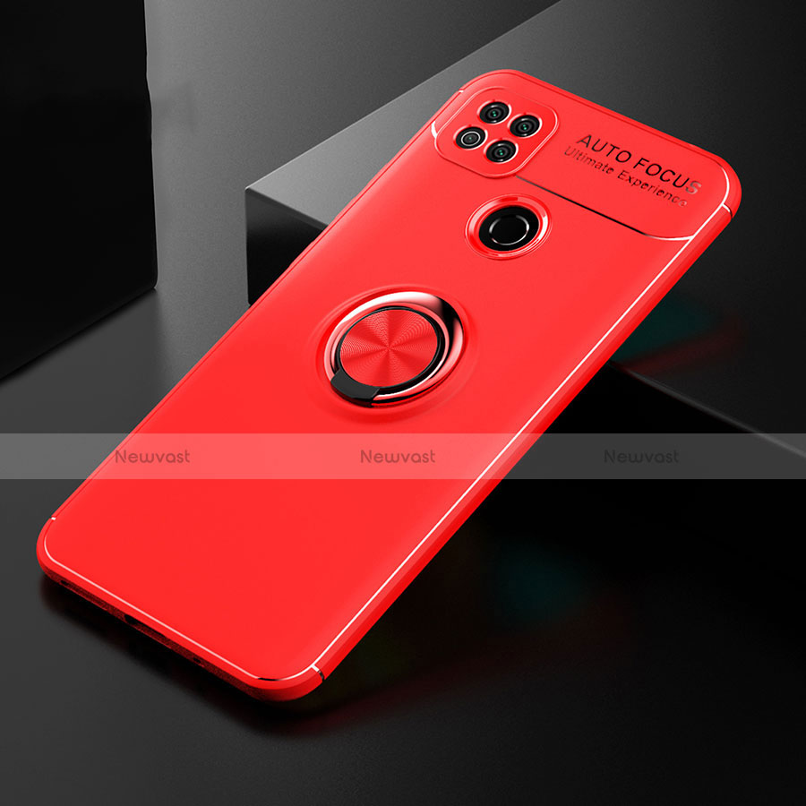 Ultra-thin Silicone Gel Soft Case Cover with Magnetic Finger Ring Stand for Xiaomi Redmi 9 India Red