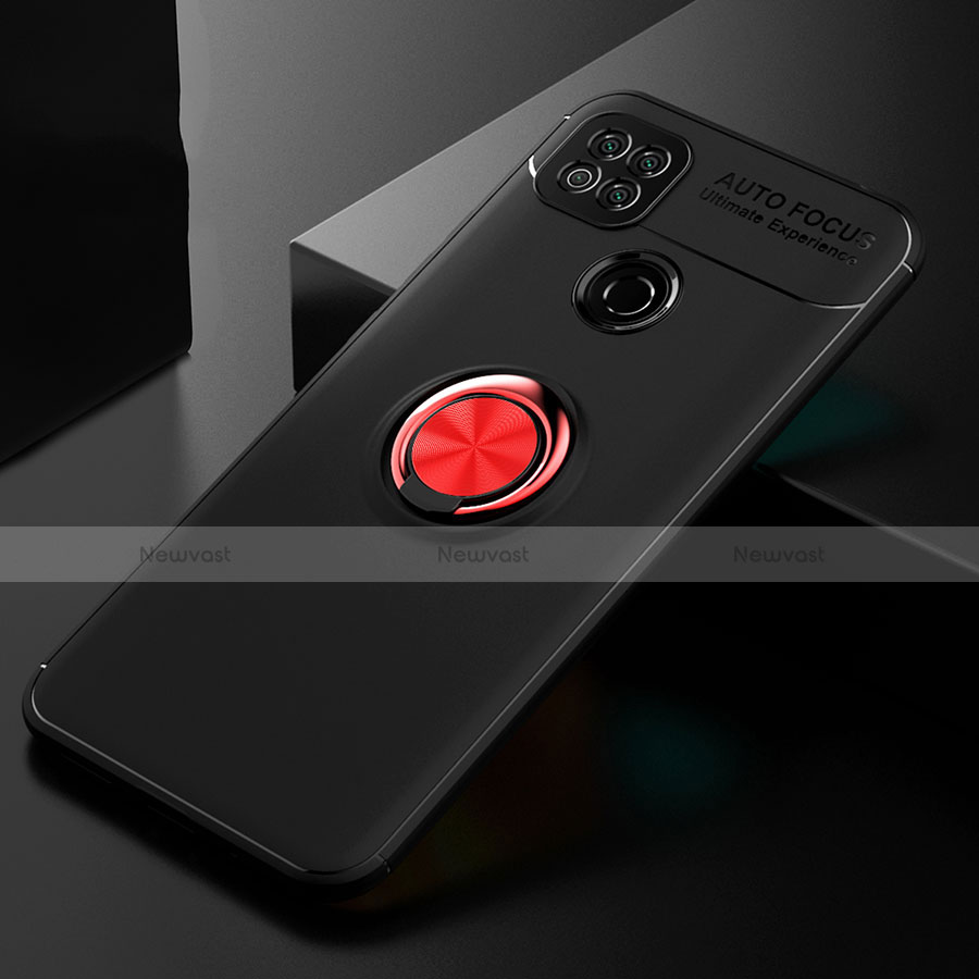 Ultra-thin Silicone Gel Soft Case Cover with Magnetic Finger Ring Stand for Xiaomi Redmi 9 India Red and Black