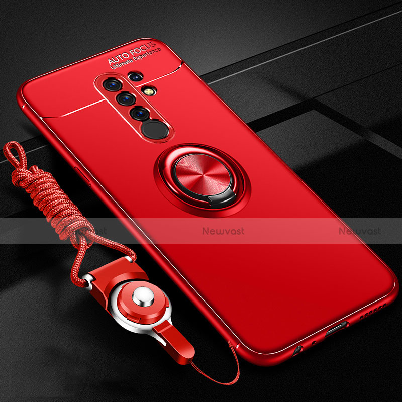 Ultra-thin Silicone Gel Soft Case Cover with Magnetic Finger Ring Stand for Xiaomi Redmi 9 Prime India Red