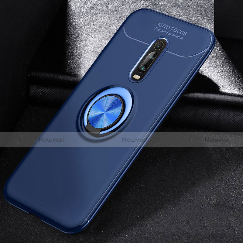 Ultra-thin Silicone Gel Soft Case Cover with Magnetic Finger Ring Stand for Xiaomi Redmi K20 Blue