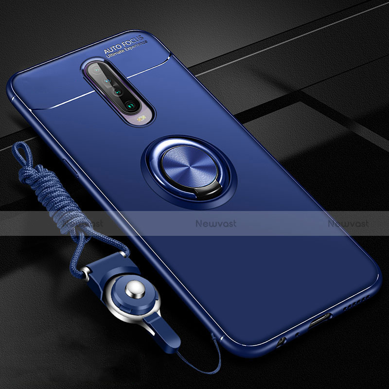 Ultra-thin Silicone Gel Soft Case Cover with Magnetic Finger Ring Stand for Xiaomi Redmi K30 4G Blue