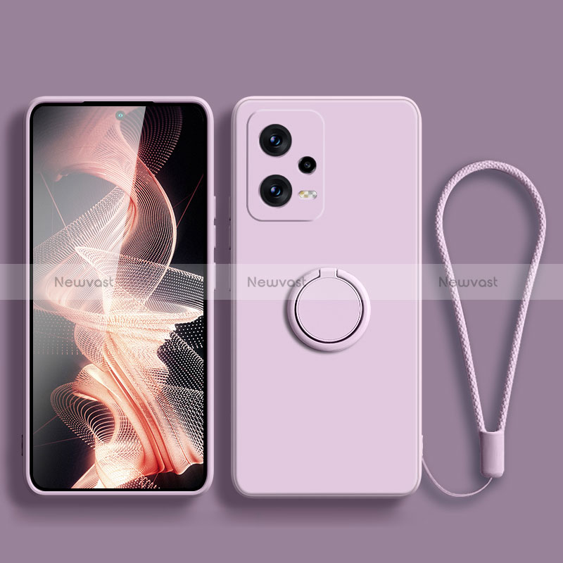 Ultra-thin Silicone Gel Soft Case Cover with Magnetic Finger Ring Stand for Xiaomi Redmi Note 12 5G Clove Purple