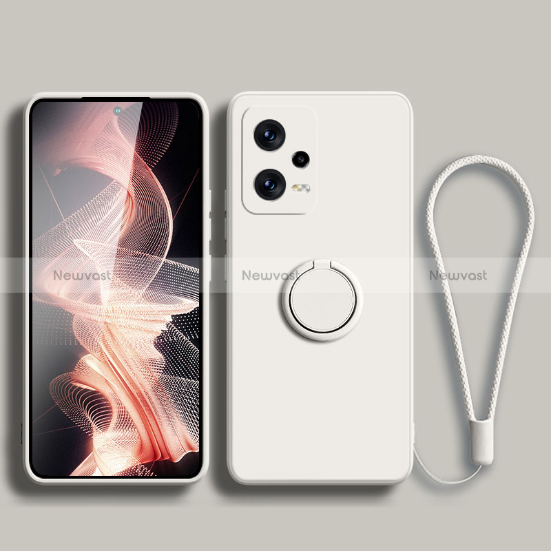 Ultra-thin Silicone Gel Soft Case Cover with Magnetic Finger Ring Stand for Xiaomi Redmi Note 12 Explorer White