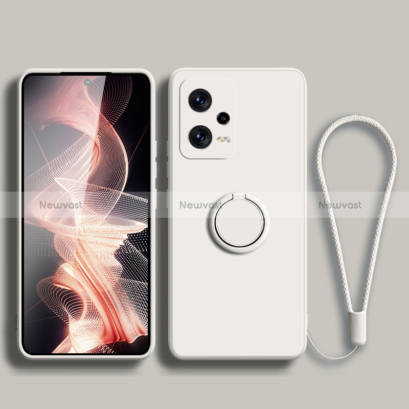 Ultra-thin Silicone Gel Soft Case Cover with Magnetic Finger Ring Stand for Xiaomi Redmi Note 12 Pro 5G White