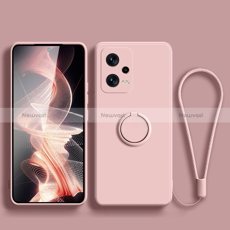 Ultra-thin Silicone Gel Soft Case Cover with Magnetic Finger Ring Stand for Xiaomi Redmi Note 12 Pro+ Plus 5G Pink
