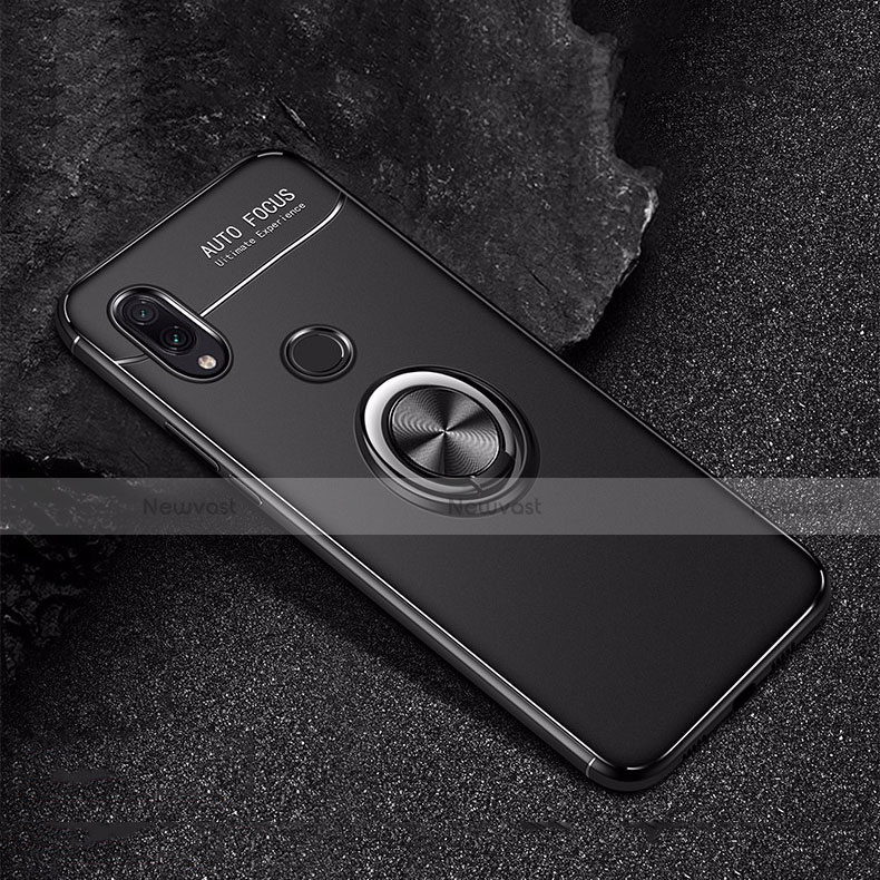 Ultra-thin Silicone Gel Soft Case Cover with Magnetic Finger Ring Stand for Xiaomi Redmi Note 7 Black