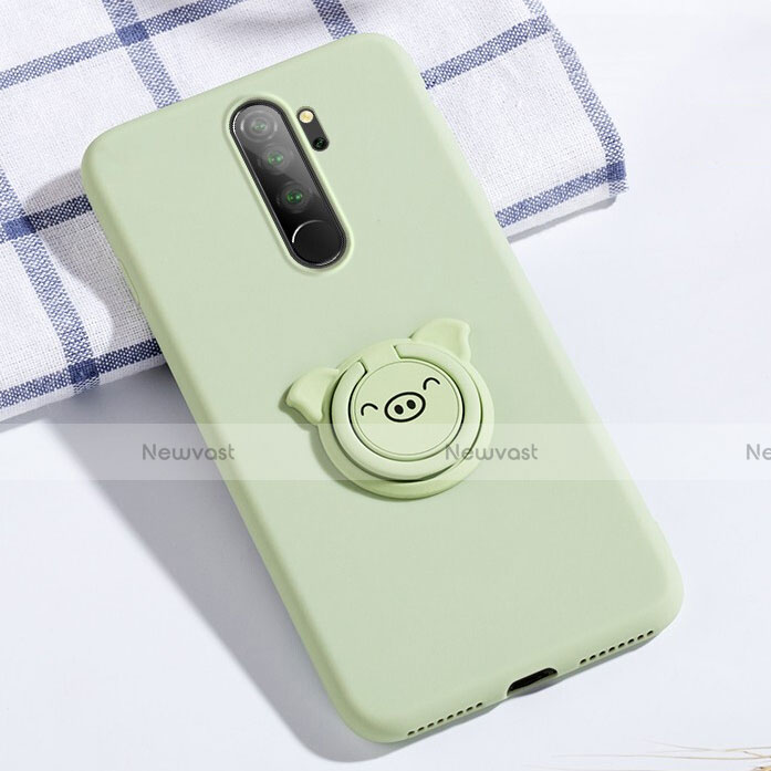 Ultra-thin Silicone Gel Soft Case Cover with Magnetic Finger Ring Stand for Xiaomi Redmi Note 8 Pro Green