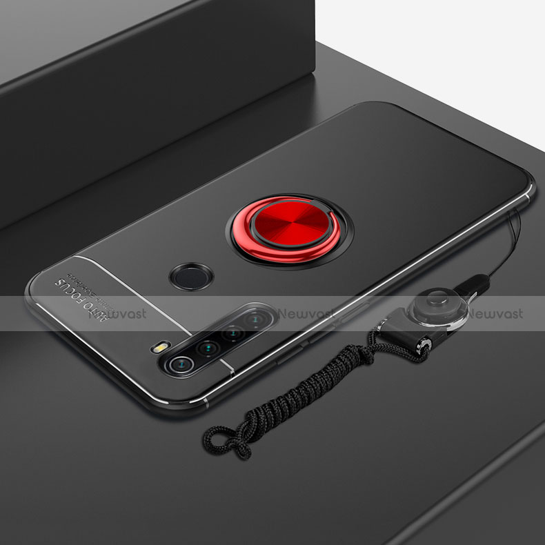 Ultra-thin Silicone Gel Soft Case Cover with Magnetic Finger Ring Stand for Xiaomi Redmi Note 8 Red and Black