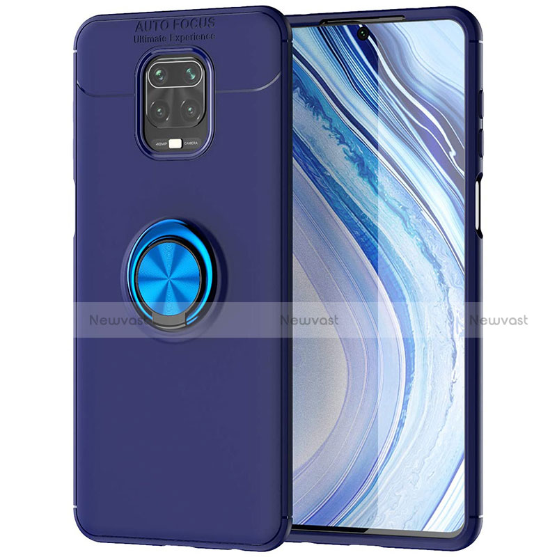 Ultra-thin Silicone Gel Soft Case Cover with Magnetic Finger Ring Stand for Xiaomi Redmi Note 9 Pro Max Blue