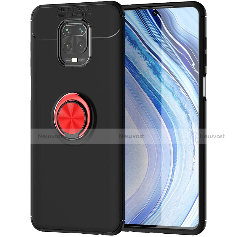 Ultra-thin Silicone Gel Soft Case Cover with Magnetic Finger Ring Stand for Xiaomi Redmi Note 9 Pro Max Red and Black