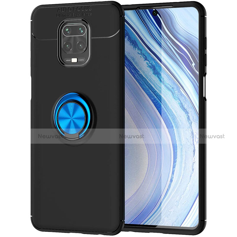 Ultra-thin Silicone Gel Soft Case Cover with Magnetic Finger Ring Stand for Xiaomi Redmi Note 9S Blue and Black