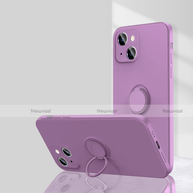 Ultra-thin Silicone Gel Soft Case Cover with Magnetic Finger Ring Stand G01 for Apple iPhone 13 Mini Purple