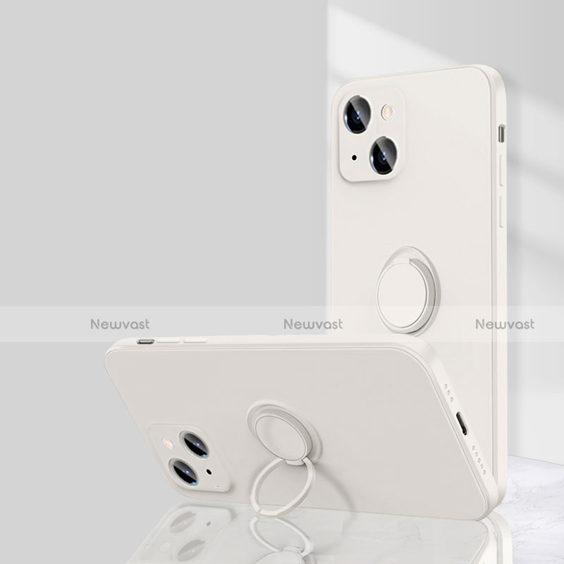 Ultra-thin Silicone Gel Soft Case Cover with Magnetic Finger Ring Stand G01 for Apple iPhone 14 Plus White