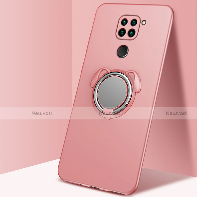 Ultra-thin Silicone Gel Soft Case Cover with Magnetic Finger Ring Stand G01 for Xiaomi Redmi Note 9 Rose Gold