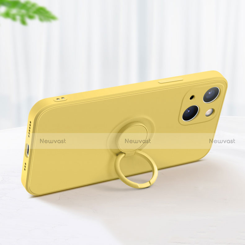 Ultra-thin Silicone Gel Soft Case Cover with Magnetic Finger Ring Stand G02 for Apple iPhone 13