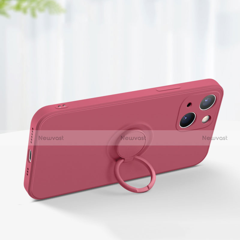 Ultra-thin Silicone Gel Soft Case Cover with Magnetic Finger Ring Stand G02 for Apple iPhone 14