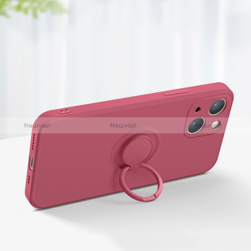 Ultra-thin Silicone Gel Soft Case Cover with Magnetic Finger Ring Stand G02 for Apple iPhone 15 Plus