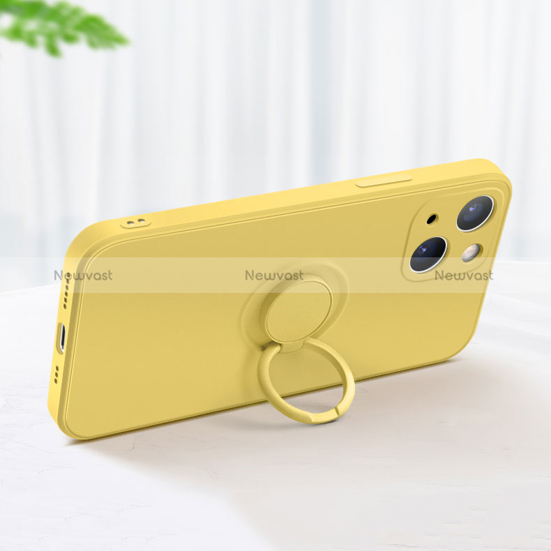 Ultra-thin Silicone Gel Soft Case Cover with Magnetic Finger Ring Stand G02 for Apple iPhone 15 Plus