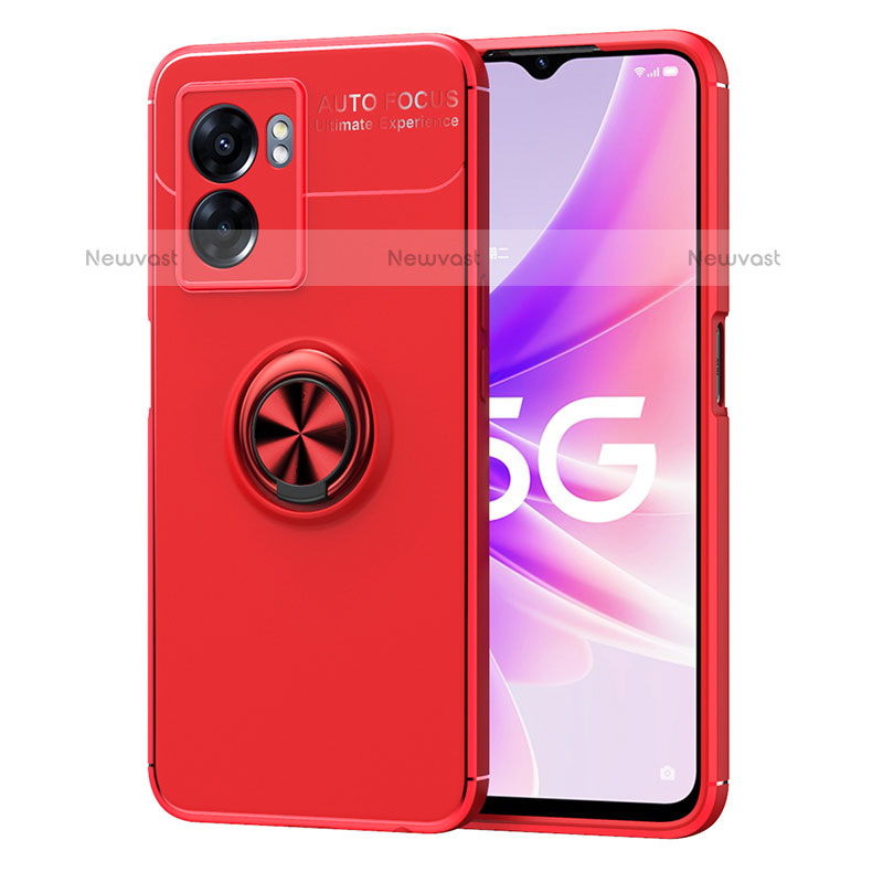 Ultra-thin Silicone Gel Soft Case Cover with Magnetic Finger Ring Stand JM1 for OnePlus Nord N300 5G Red