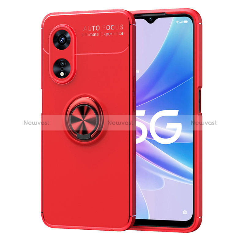 Ultra-thin Silicone Gel Soft Case Cover with Magnetic Finger Ring Stand JM1 for Oppo A1 5G Red