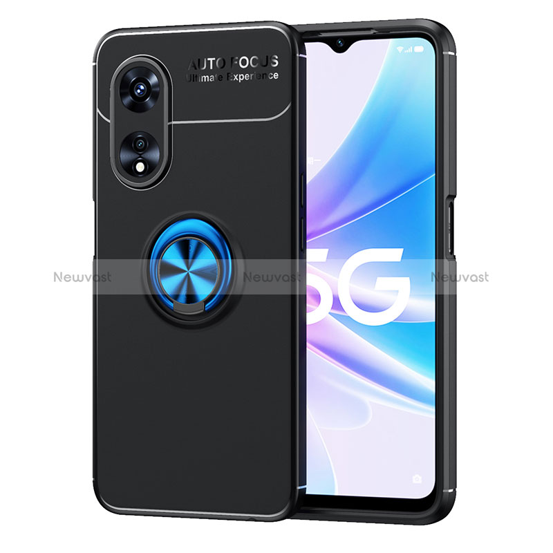 Ultra-thin Silicone Gel Soft Case Cover with Magnetic Finger Ring Stand JM1 for Oppo A1 Pro 5G Blue and Black