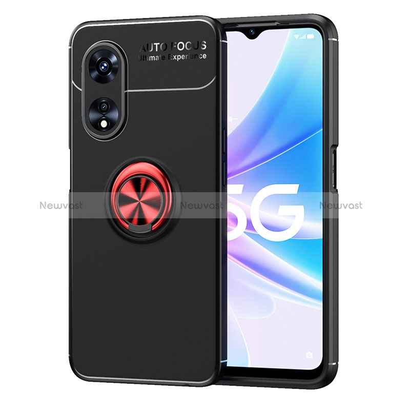 Ultra-thin Silicone Gel Soft Case Cover with Magnetic Finger Ring Stand JM1 for Oppo A1 Pro 5G Red and Black