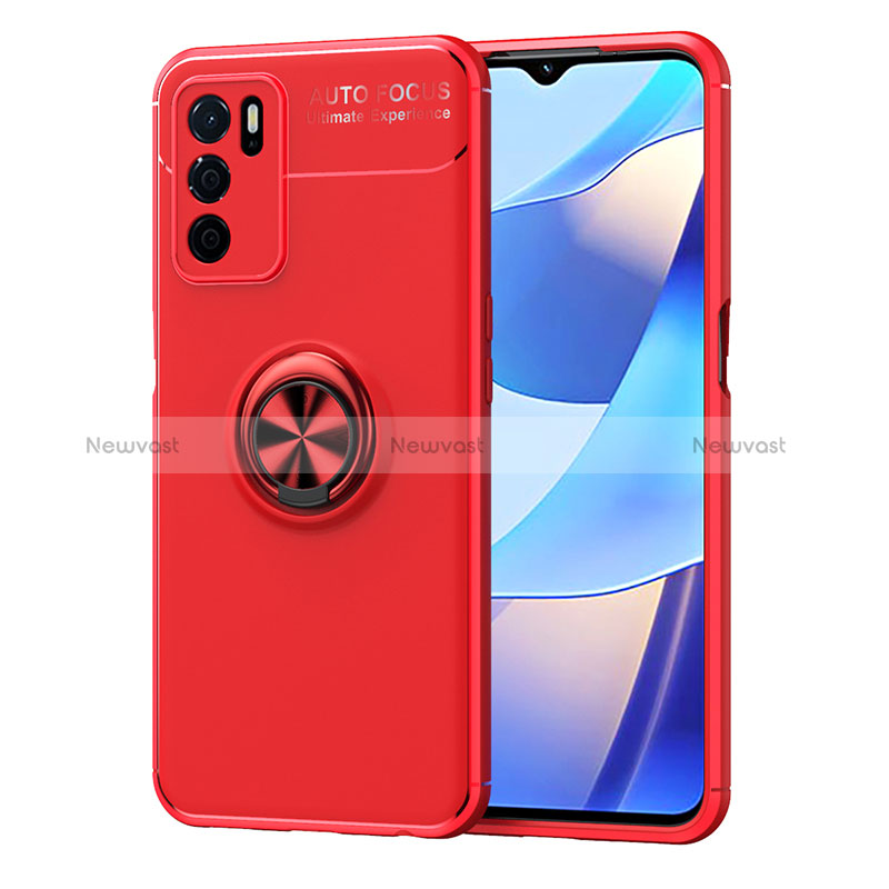 Ultra-thin Silicone Gel Soft Case Cover with Magnetic Finger Ring Stand JM1 for Oppo A54s Red