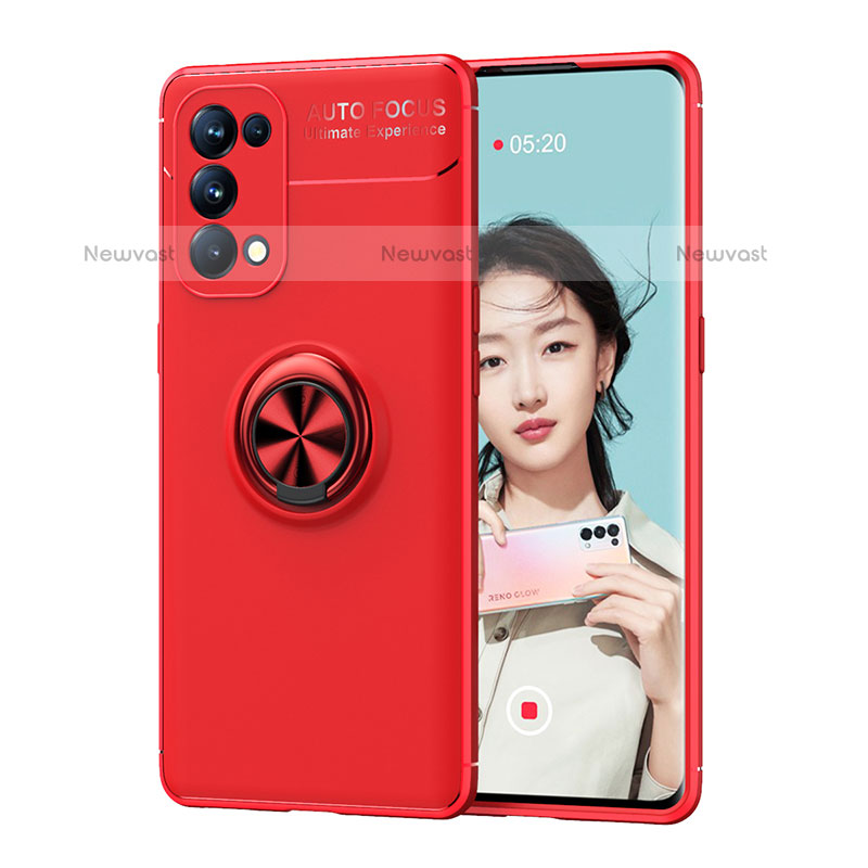 Ultra-thin Silicone Gel Soft Case Cover with Magnetic Finger Ring Stand JM1 for Oppo A93 5G Red