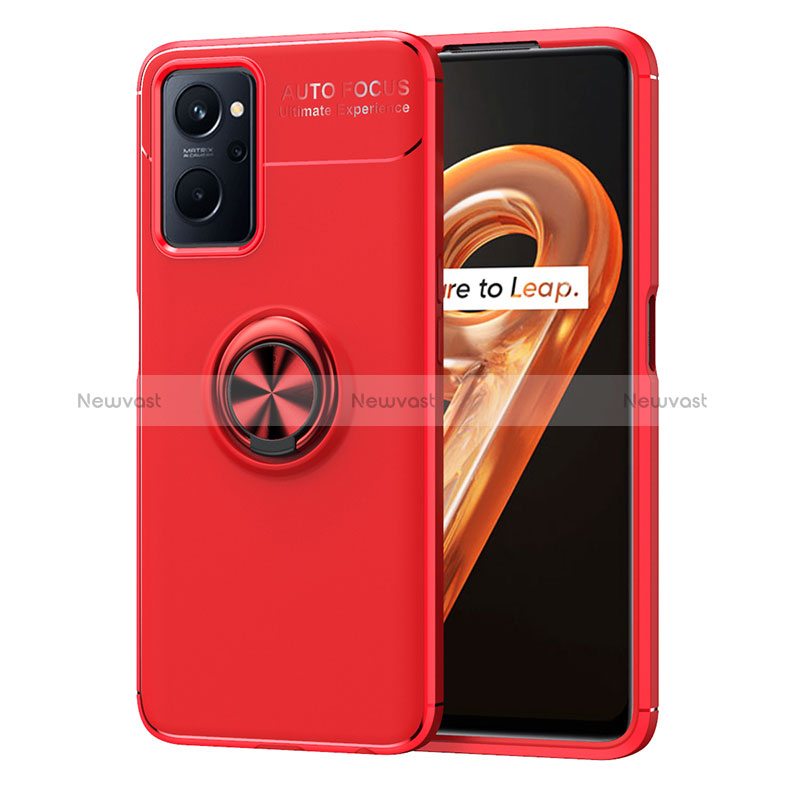 Ultra-thin Silicone Gel Soft Case Cover with Magnetic Finger Ring Stand JM1 for Oppo A96 4G Red