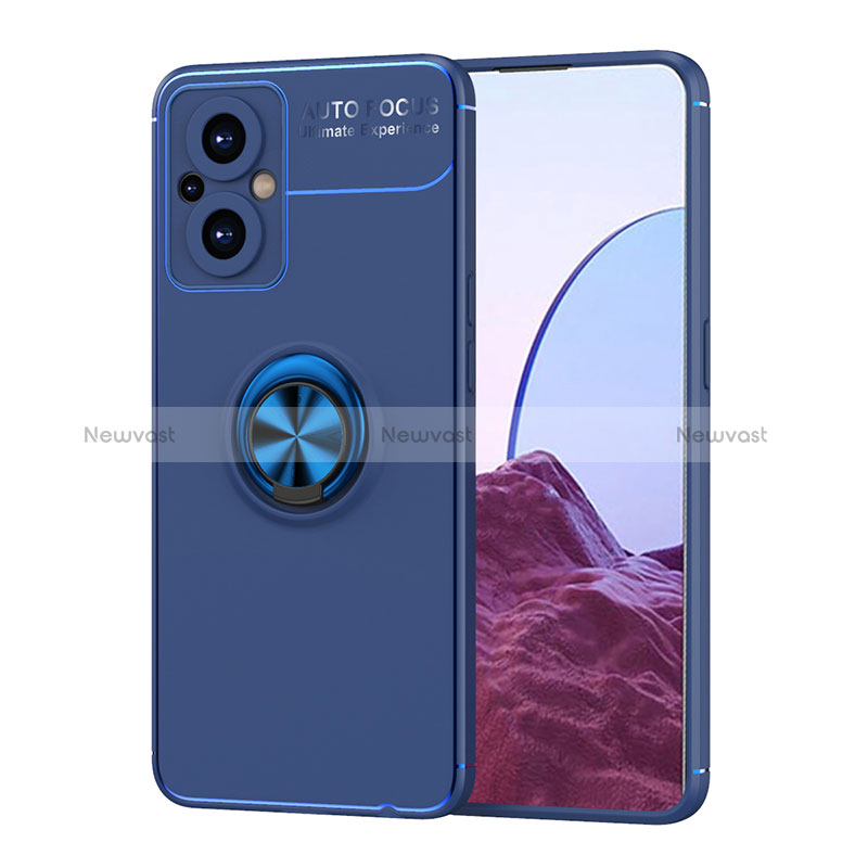 Ultra-thin Silicone Gel Soft Case Cover with Magnetic Finger Ring Stand JM1 for Oppo A96 5G Blue