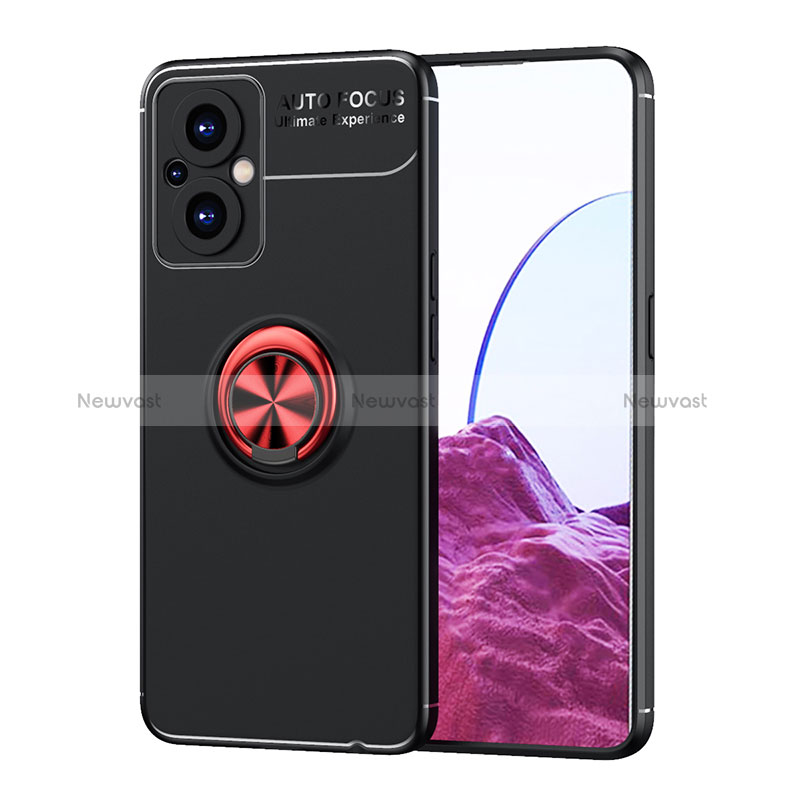 Ultra-thin Silicone Gel Soft Case Cover with Magnetic Finger Ring Stand JM1 for Oppo A96 5G Red and Black