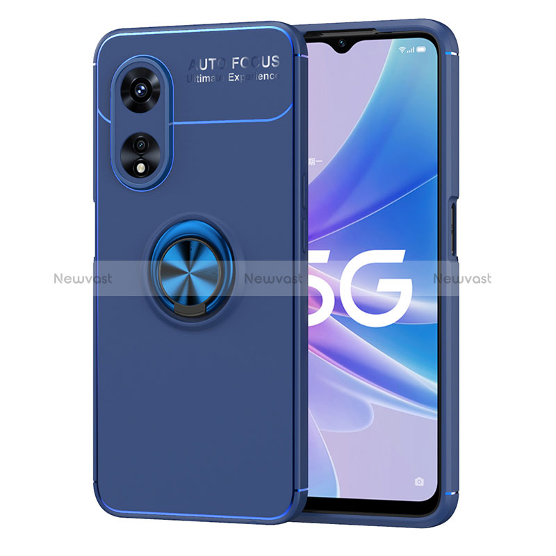 Ultra-thin Silicone Gel Soft Case Cover with Magnetic Finger Ring Stand JM1 for Oppo A98 5G Blue