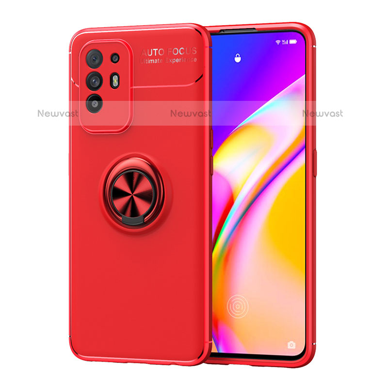 Ultra-thin Silicone Gel Soft Case Cover with Magnetic Finger Ring Stand JM1 for Oppo F19 Pro+ Plus 5G Red