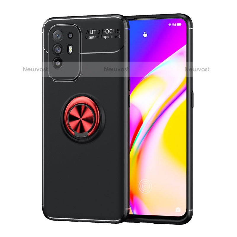 Ultra-thin Silicone Gel Soft Case Cover with Magnetic Finger Ring Stand JM1 for Oppo F19 Pro+ Plus 5G Red and Black