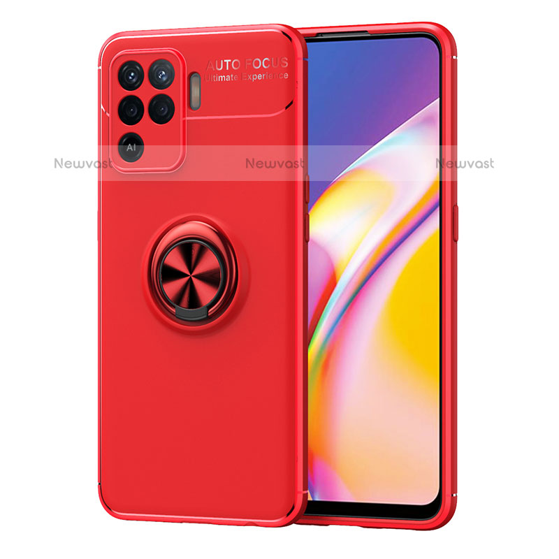 Ultra-thin Silicone Gel Soft Case Cover with Magnetic Finger Ring Stand JM1 for Oppo F19 Pro Red