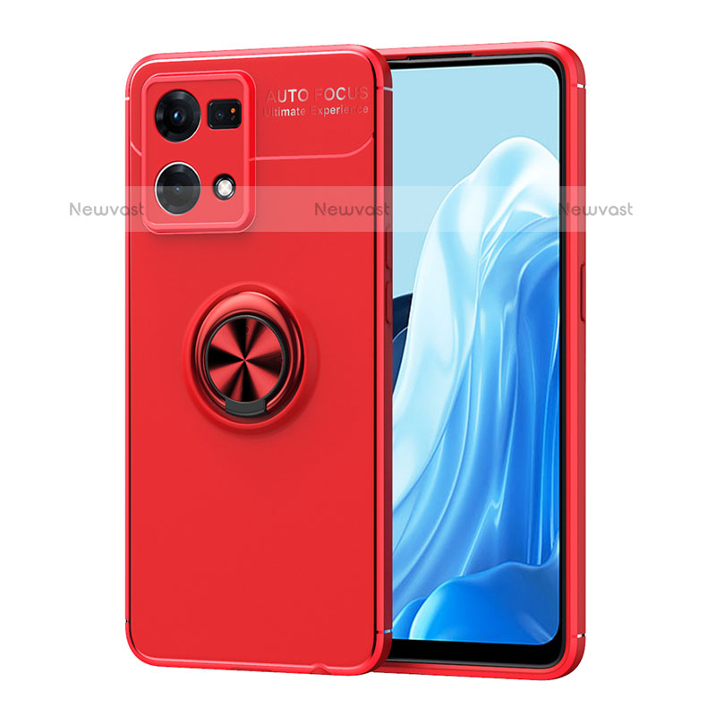 Ultra-thin Silicone Gel Soft Case Cover with Magnetic Finger Ring Stand JM1 for Oppo F21 Pro 4G Red