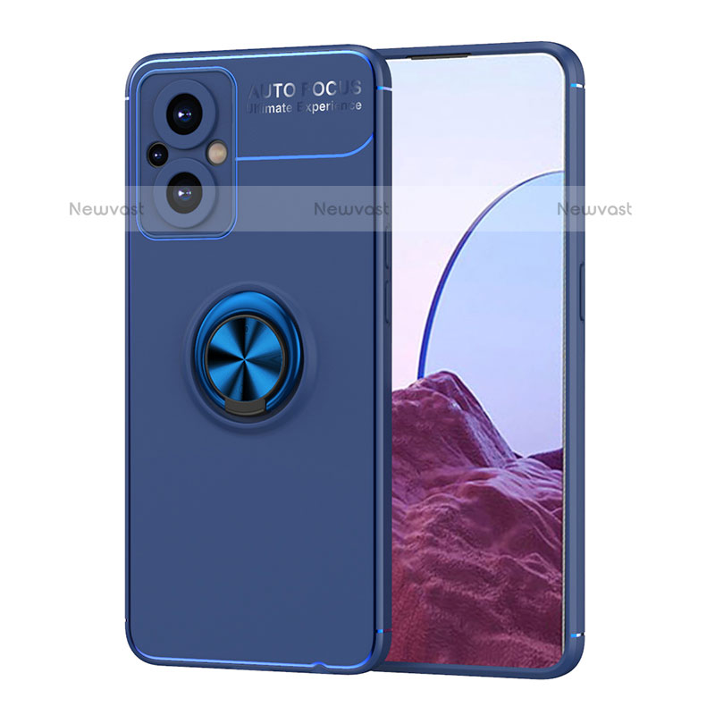 Ultra-thin Silicone Gel Soft Case Cover with Magnetic Finger Ring Stand JM1 for Oppo F21 Pro 5G Blue