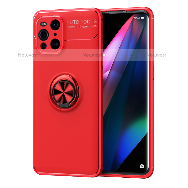 Ultra-thin Silicone Gel Soft Case Cover with Magnetic Finger Ring Stand JM1 for Oppo Find X3 Pro 5G