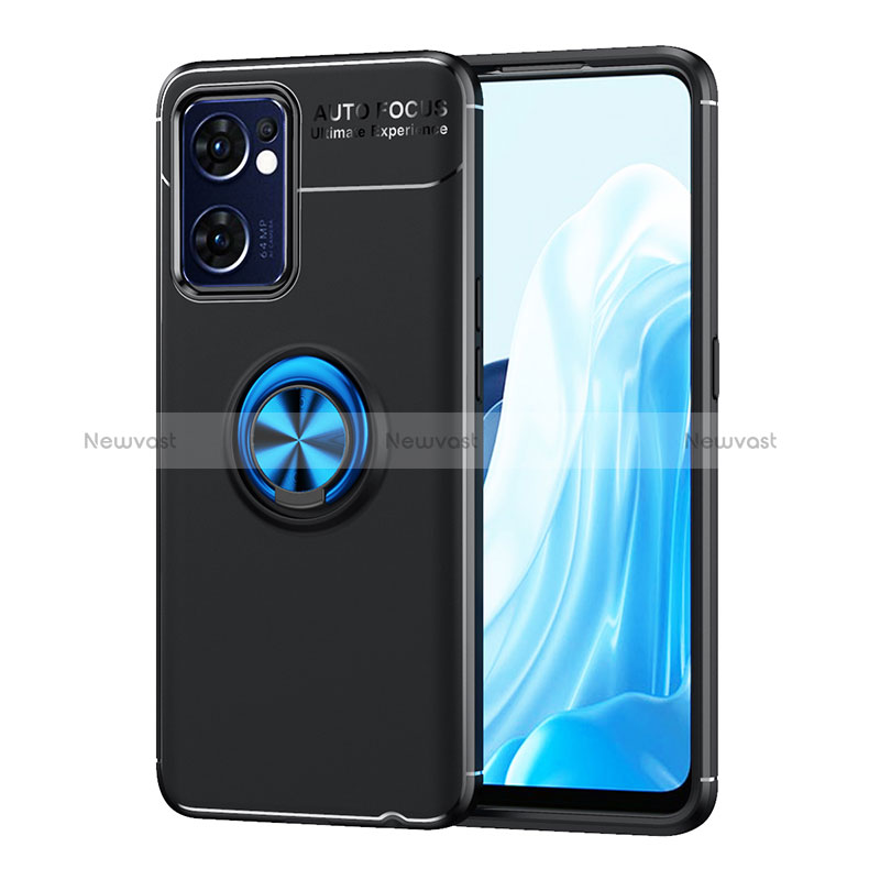 Ultra-thin Silicone Gel Soft Case Cover with Magnetic Finger Ring Stand JM1 for Oppo Find X5 Lite 5G Blue and Black