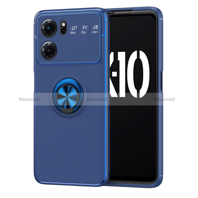 Ultra-thin Silicone Gel Soft Case Cover with Magnetic Finger Ring Stand JM1 for Oppo K10 5G Blue