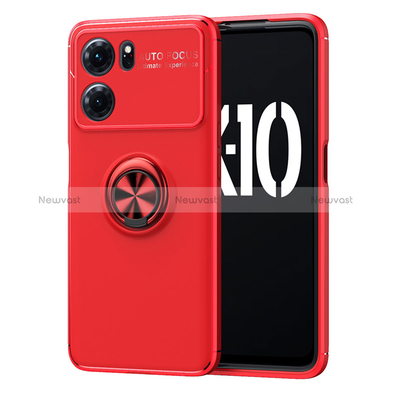 Ultra-thin Silicone Gel Soft Case Cover with Magnetic Finger Ring Stand JM1 for Oppo K10 5G Red