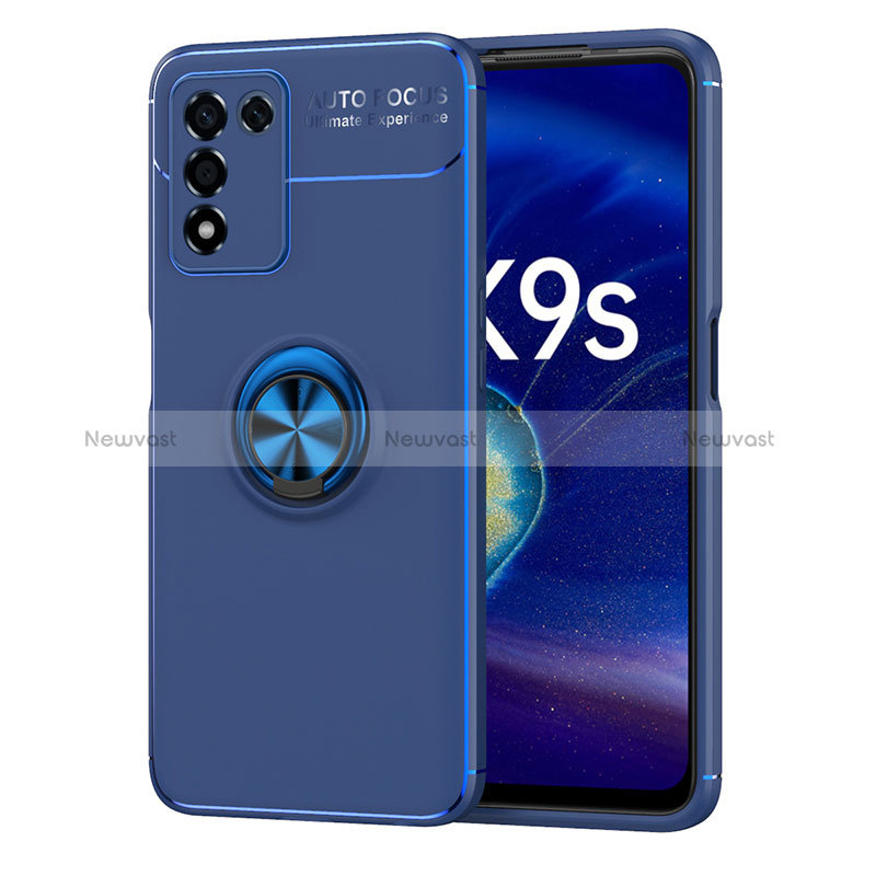 Ultra-thin Silicone Gel Soft Case Cover with Magnetic Finger Ring Stand JM1 for Oppo K9S 5G Blue