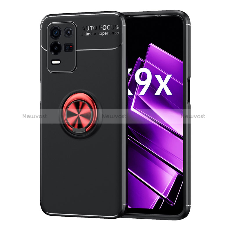 Ultra-thin Silicone Gel Soft Case Cover with Magnetic Finger Ring Stand JM1 for Oppo K9X 5G Red and Black