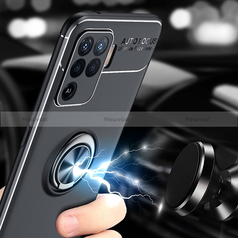 Ultra-thin Silicone Gel Soft Case Cover with Magnetic Finger Ring Stand JM1 for Oppo Reno5 F