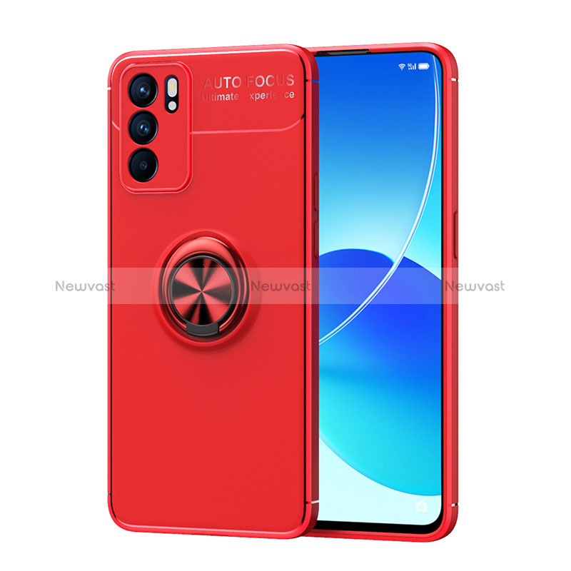 Ultra-thin Silicone Gel Soft Case Cover with Magnetic Finger Ring Stand JM1 for Oppo Reno6 5G